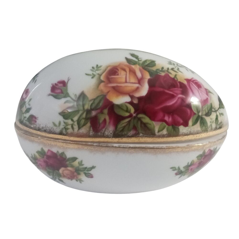 Vintage Royal Albert Bone China Old Country Roses Oval Egg Trinket Box England
